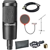 Audio-Technica Cardioid Condenser Microphone (AT2035) with XLR 10' Male to Female Gold Plated Cable, Microphone Wind Screen with Mic Stand Clip &amp; Professional Microphone Stand with Boom