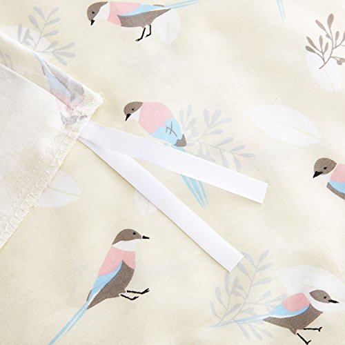 Birds Duvet Cover Set, 100% Cotton Bedding, Bird Pattern Printed on Ivory Cream Light Yellow, with Zipper Closure (3pcs, Queen Size) - Thumbnail 4