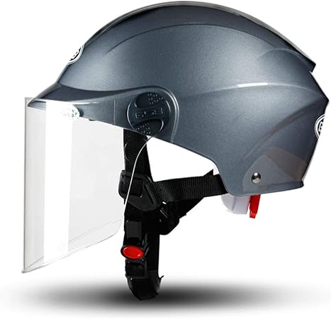 Amazon テンカ バイクヘルメット ハーフ レディース メンズ 軽量 ハーフヘルメット Helmet 頭囲53cm 62cm未満 四季通用 Uvカット 日焼け止め 通気 耐衝撃 調節可 半帽ヘルメット オシャレ バッテリカーグ グレー 透明シールド 半帽 車 バイク