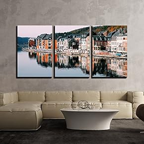 3 Piece Canvas Wall Art - The Reflection of Building in The River - Modern Home Art Stretched and Framed Ready to Hang - 16"x24"x3 Panels
