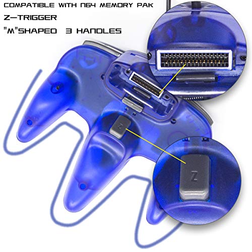 Wired Controller for Nintendo 64 N64 Console, Upgraded Joystick Classic Video Game Gamepad(Clear Red and Clear Blue,Pack of 2)