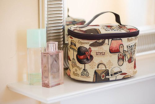 Signare Tapestry Round Large Cosmetic Bag Travel Makeup Organiser Case with Handle Holder in Fashion Boutique Design (TOIL-BOU)