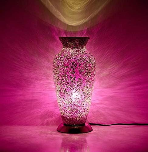 New Mosaic Vase Lamp, Glass, Pink Rose, Height: 38cm Diameter: 18cm Base Diameter: 14.5cm - Image 3