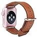 JSGJMY Apple Watch Band 38mm Genuine Leather Wrist Strap Replacement Bracelet with Stainless Metal Clasp for iWatch Series 2/Series 1/ Edition/Sport(Light Brown+Rose gold Clasp)