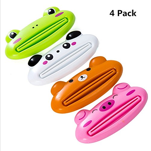 Toothpaste Squeezer,Tube Squeezer Dispenser,Toothpaste Holder Rolling Bathroom Extract,Toothpaste Tube Squeezer Paint Tube Wringer for Artist, Hair Salon, Painter (4 Pack Animal)