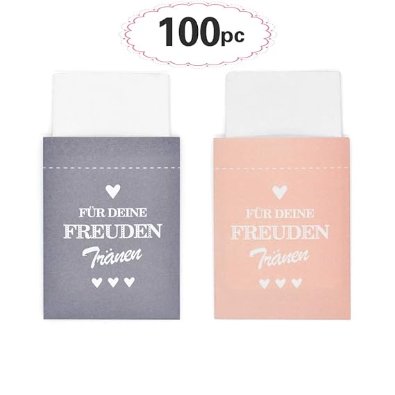 Sinoest 100 Freudentränen Taschentücher Hochzeit Mini Papiertüten Rosa & Grau Taschentuch Geschenktüten Flachbeutel für Hochz