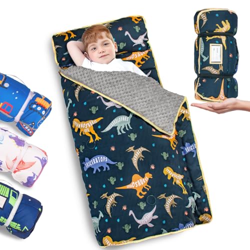 Primlect Toddler Nap Mat with Pillow, Thickened Extra Large Sleeping Bag | 55''x35'' Sleeping Mat with Blanket, Washable, Roll up, Perfect for Daycare, Preschool, Kindergarten, Boys and Girls