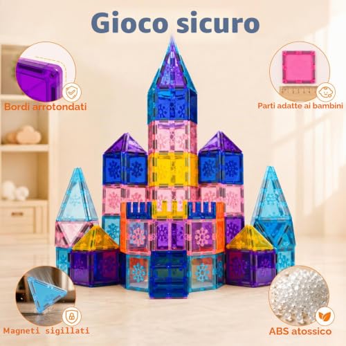 Xekel 100 Pieces Children's Magnetic Buildings with Powerful Magnets, Magnetic Tiles Educational, Buildings for Children 3+ Years, Creative Gift