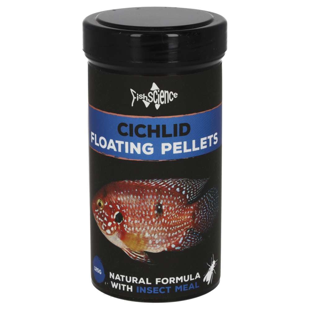 FishScience Cichlid Floating Pellets 125g (250ml) - Natural formula with worms & Insect meal | Cichlid Fish Food