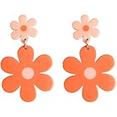 60s 70s Vintage Daisy Flower Earrings for Women Acrylic Retro Disco Hippie Earrings Boho Petal Layered Dangle Drop Earrings Jewelry Birthday Gift