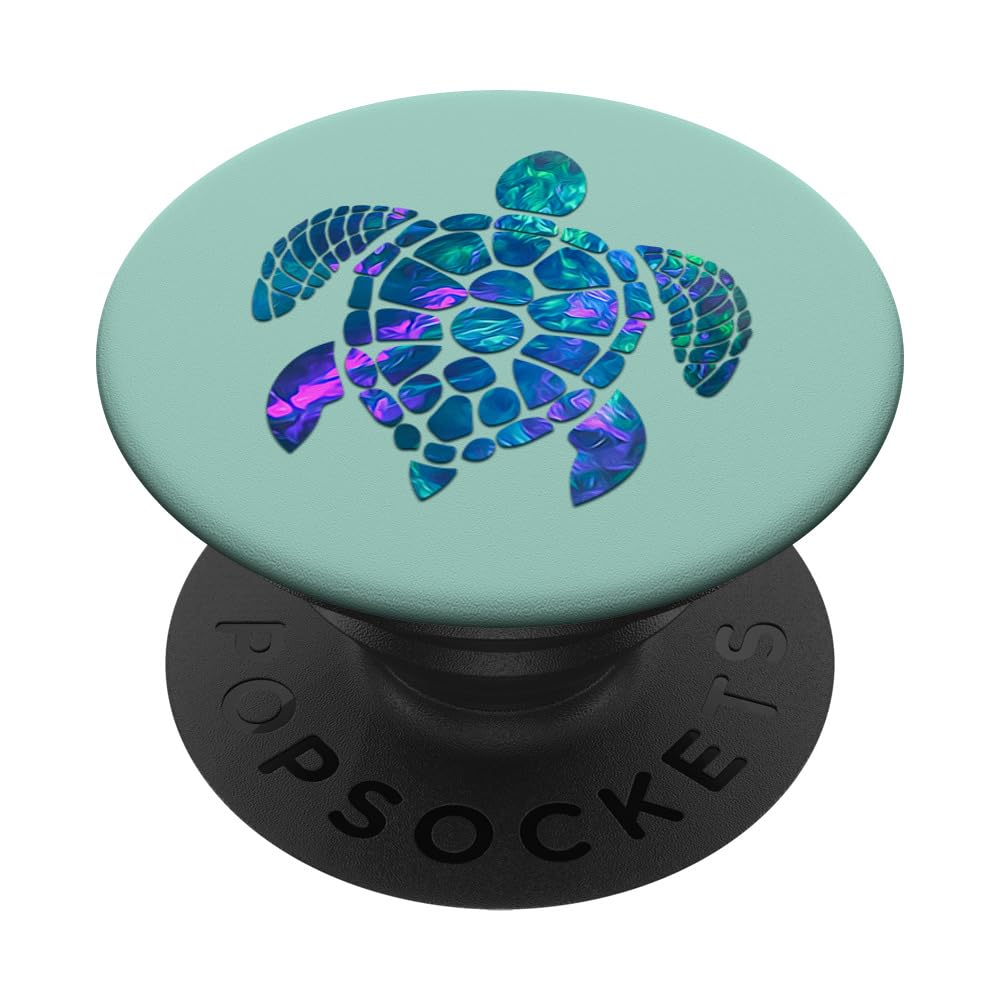 Cyan Blue Violet teal Turtle Phone grip on mint green PopSockets Adhesive PopGrip