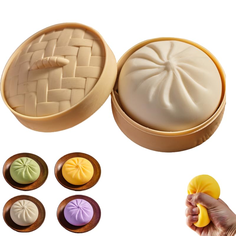 Photo 1 of **USED - MINOR DAMAGE**
Giant Dumpling Squishy Fidget Toy with Steamer Case - Jumbo Steamed Bun Sensory Stress Relief Ball - Novelty Desk Squeeze Anxiety Relief Gift for Adults & Teens (White)