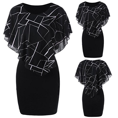 Ruffles Mini Dress,Han Shi Fashion Womens Plus Size Rose Print Casual Shirts Skirts (Black, XL) - Thumbnail 4