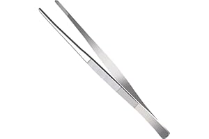 KIMAIRY Long Forceps Tweezers, Serrated Bent Flat Tips Precision Curved Science Surgical Tongs Jewelers Needle Metal Sewing Sharp Small Kitchen Cooking Tweezers With Teeth Knurled Handles (1PCS)