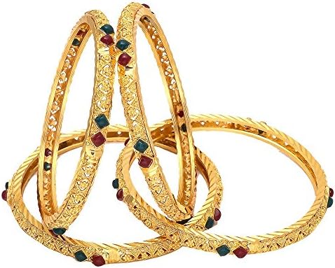 Geode Delight Women's Gold Plated Multi Color Bangles Set Of 4