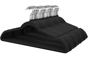 Stormix 52 Pack Velvet Hangers, 17.3 x 8.9 Inches Clothes Hangers, Non Slip Dresses Hangers with Shoulder Notches for Adult Black