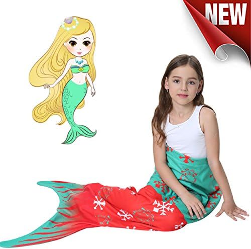 Ereon Children Mermaid Tail Air Conditioning Blanket Soft Plush Fleece Sleeping Bag to Keep Warm All Seasons Blanket perfect gift for Girl kids toddler Teens (Geen&Red Mix, 52''x22'')