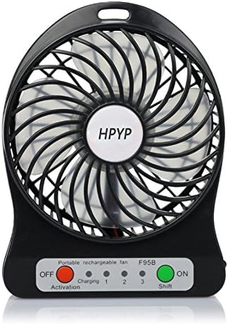 HPYP Electric Portable Mini USB 3-Speeds Personal &Table Fan - 4"nch Vanes Fan with Rechargeable Battery and USB Charge Cable (Black)