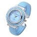 Top Plaza Fashion Women's Cuff Watch, Round Case PU Leather Band, Blue