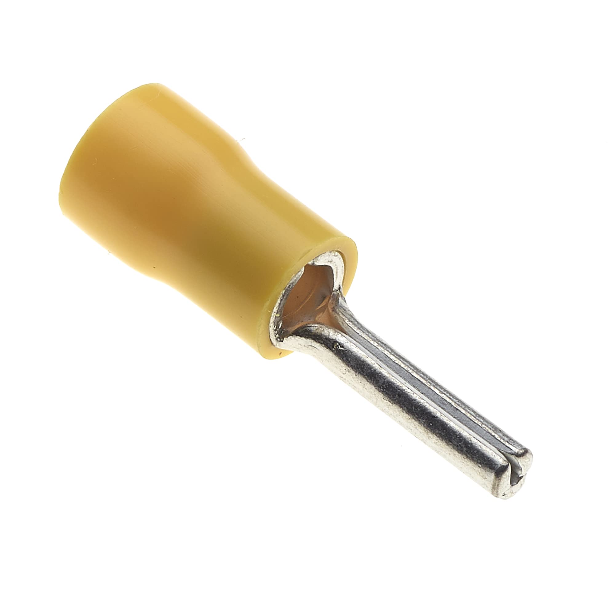 Crimp Pin Terminals, Pack Of 100 - Yellow, 6.35mm, 20A - Vinyl Insulated Terminal Wire Ferrules Copper Connectors, Cord Cable End