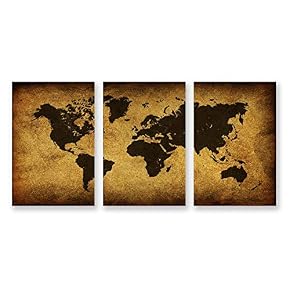 3 Panel World Map Pictures Home Wall for...