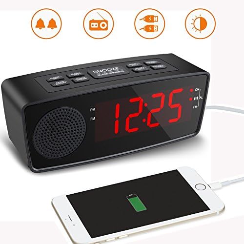 USB Alarm Clock Radio, Digital FM Radio Alarm Clock with USB for bedroom Charging Port and FM Radios, Dual Alarm,LED Display with Dimmer, Sleep Timer, Snooze for Bedroom