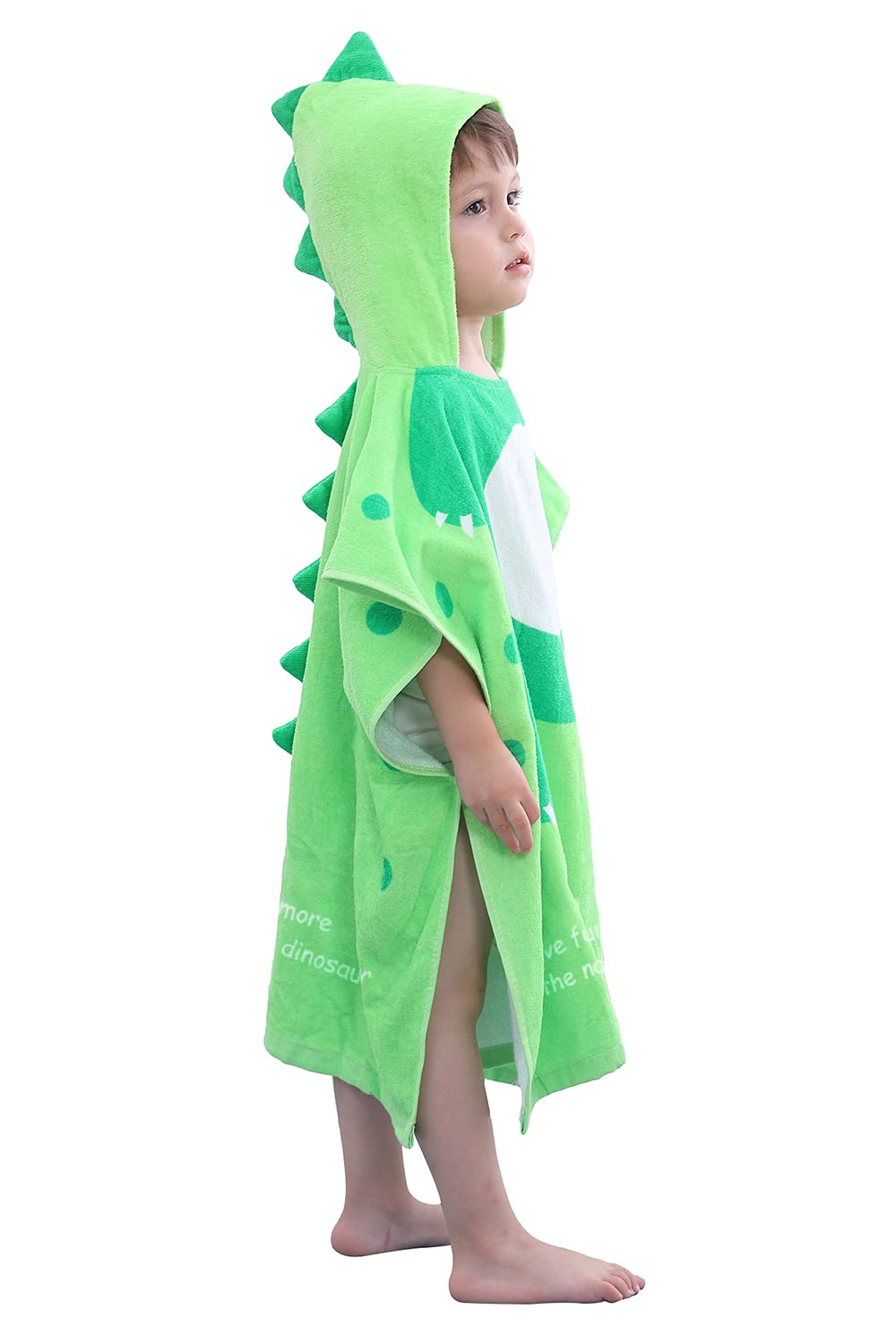 LOLANTA Kids Dinosaur Hooded Bath Towel Beach Towelling Poncho,Children Swim Cover-Ups 100% Cotton(Green A,5-7 Years,Tag Size L)
