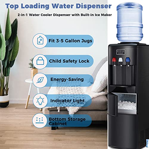 Kismile 2in1 Water Cooler Dispenser with Builtin Ice Maker, Top