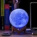 GPJOY Moon lamp, 3D Printing LED 16 Colors RGB Moon Night Light,Newest Upgrade Moon Night Light with Remote&Touch Control and Adjustable Brightness with Wooden Stand, Diameter 5.7 Inch