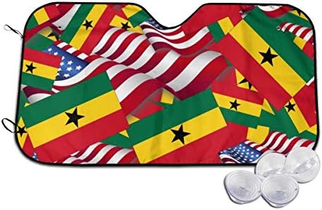 アメリカの国旗とガーナの国旗 車用 サンシェード カーフロントカバー シート フロントガラス 日除けシェード 折りたたみ 吸盤取付 遮熱 直営店 汎用 カーシェード 遮光