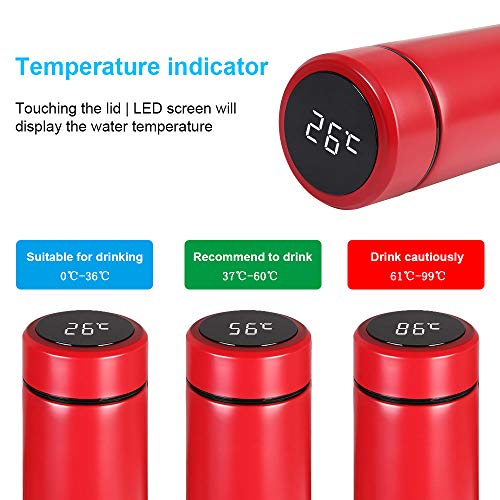 Flintronic Thermosflasche, 500 ML Wasserflasche Vakuum Isolierbecher 304 Edelstahl, LCD-Touchscreen-Temperaturanzeige, Smart Becher Dichtflasche Ideal für Hitze und Kälte – Bild 6