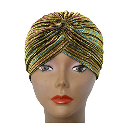 [Fashion 21] Women's Perfect Fit Pleated Glittered Turban Hat Head Wear (Gold Multi)