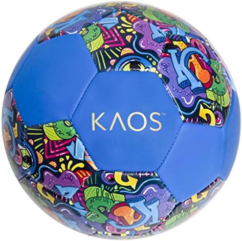 KAOS Color Bomb, Training and Recreation Soccer Ball, Blue w Multi Colored Graphics, Size 3