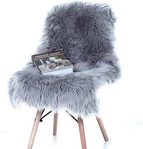Sheepskin Rug Faux fur Rug Fluffy Rug Faux Fleece Chair Cover Seat Pad Rug for Bedroom Sofa Floor (Grey, 75x120cm)