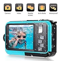 Underwater Camera 1080P Full HD Waterproof Digital Camera 24 MP Video Recorder Camcorder Selfie Dual Screen Shoot Waterproof Camera for Snorkelling (Blue)