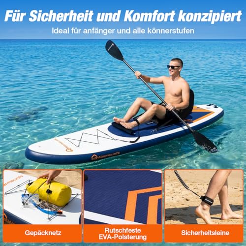 Warmounts 350 cm Large Inflatable SUP Board, 86 cm Extra Wide Stand Up Paddle Board, 2-in-1 ISUP Paddle Board with Kayak Seat & Double Paddle for Beginners and Adults, Pump and Backpack, 190 kg