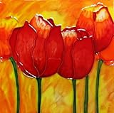 Continental Art Center BD-2180 8 by 8-Inch Red Tulips Ceramic Art Tile