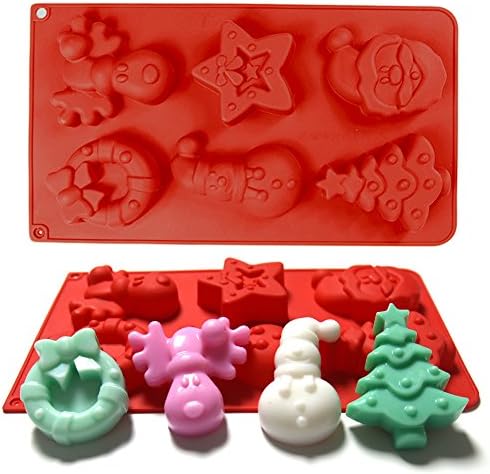 Christmas Chocolate Silicone Mold, Christmas Candy &amp; Cake Decoration Silicone Molds (Christmas wreath, Santa Claus, elk, Christmas tree, Snowman, Christmas gift)