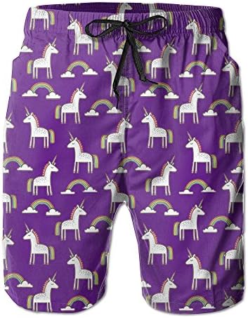 Men's Rainbow Unicorn Pattern Quick Dry Beach Shorts Swim Trunks