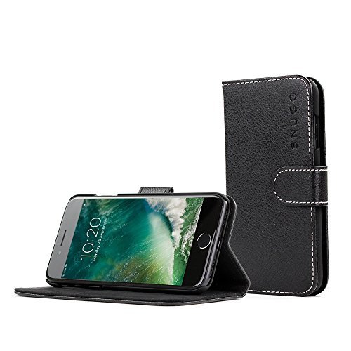Snugg Legacy Leather Flip Wallet Case with Card Slots for iPhone 7 â€“ Black