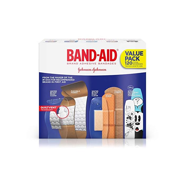 Adhesive Bandage Family Variety Pack for First Aid and Wound Care, Assorted Sizes, 120 ct