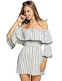 Zeagoo Women's Casual Off Shoulder Striped Ruffles Strapless Short Dresses Mini Dresses
