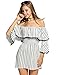 Zeagoo Women's Casual Off Shoulder Striped Ruffles Strapless Short Dresses Mini Dresses