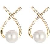 Sylph Pearl Earrings for Women 18K Gold Plated Teardrop Stud Earring 925 Sterling Post Lightweight Bow Pearl Drop Earrings Wedding Stud Jewelry Gifts for Her