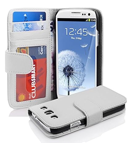 Cadorabo Hülle kompatibel mit Samsung Galaxy S3 / S3 NEO Hülle in MAGNESIUM WEIß Handyhülle mit 3 Kartenfächern