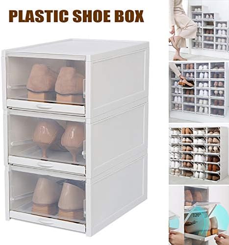 tesyyke 3 Pack/Set Stackable Storage Shoe Box Clear Plastic Shoes Containers Cases