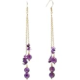 POSHPENDANT Handmade Long Gemstone Dangle Drop Earrings for Women – 8mm Natural Crystals with Brass Metal – Boho Spiritual Jewelry for Chakra Healing, Energy, and Birthstone Gifts