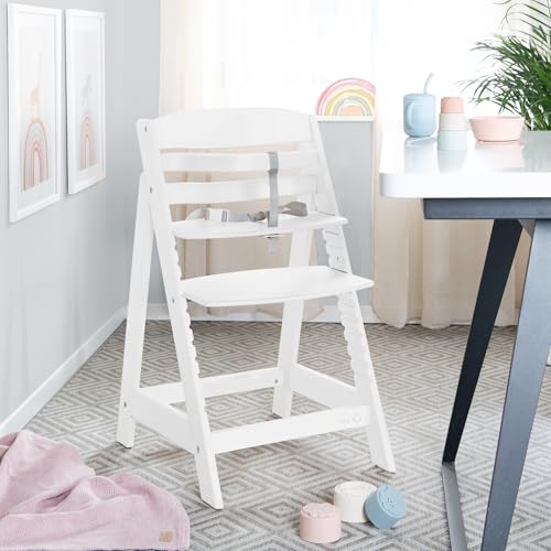 roba Sit Up III Baby High Chair with Removable Footrest and Safety Straps – Adjustable Height – White Wood