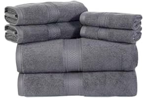 HILLFAIR Premium 600 GSM - 6 Piece Towel Set- 2 Bath, 2 Hand & 2 Washcloth - Grey Cotton Bath Towels - Machine Washable, Hotel Quality,Super Soft & Highly Absorbent Cotton Towels
