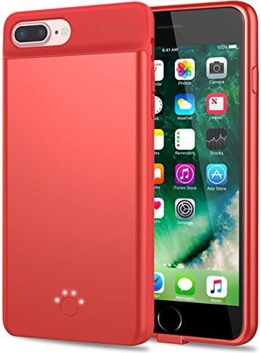 iPhone 8 Plus/7 Plus Battery Case, Emishine High Capacity 4000 mAh Ultra Slim Extended Battery Case for iPhone 8 Plus/7 Plus/6 Plus/6S Plus (5.5"-Red)
